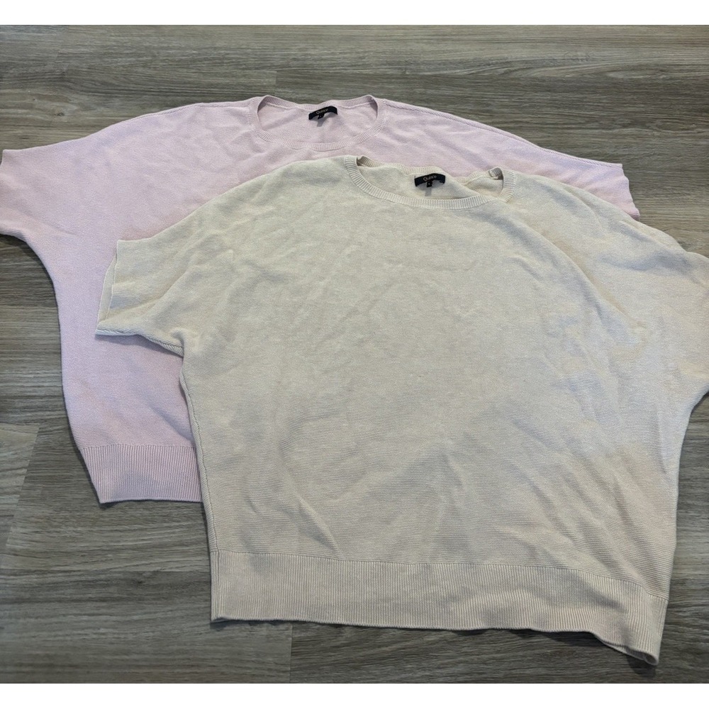 LOT OF 2 QUINCE Lightweight Cotton Cashmere Link Stitch Dolman Sweater Heather